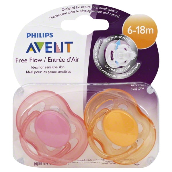 Philips Avent Free Flow Orthodontic Pacifiers, 618 Months 2 Counts
