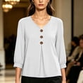thumbnail image 6 of Edvintorg Womens Tops Trendy Long Sleeve V Neck Loose Casual Lightweight Pullover Top with Button Womens Clothing White M, 6 of 7