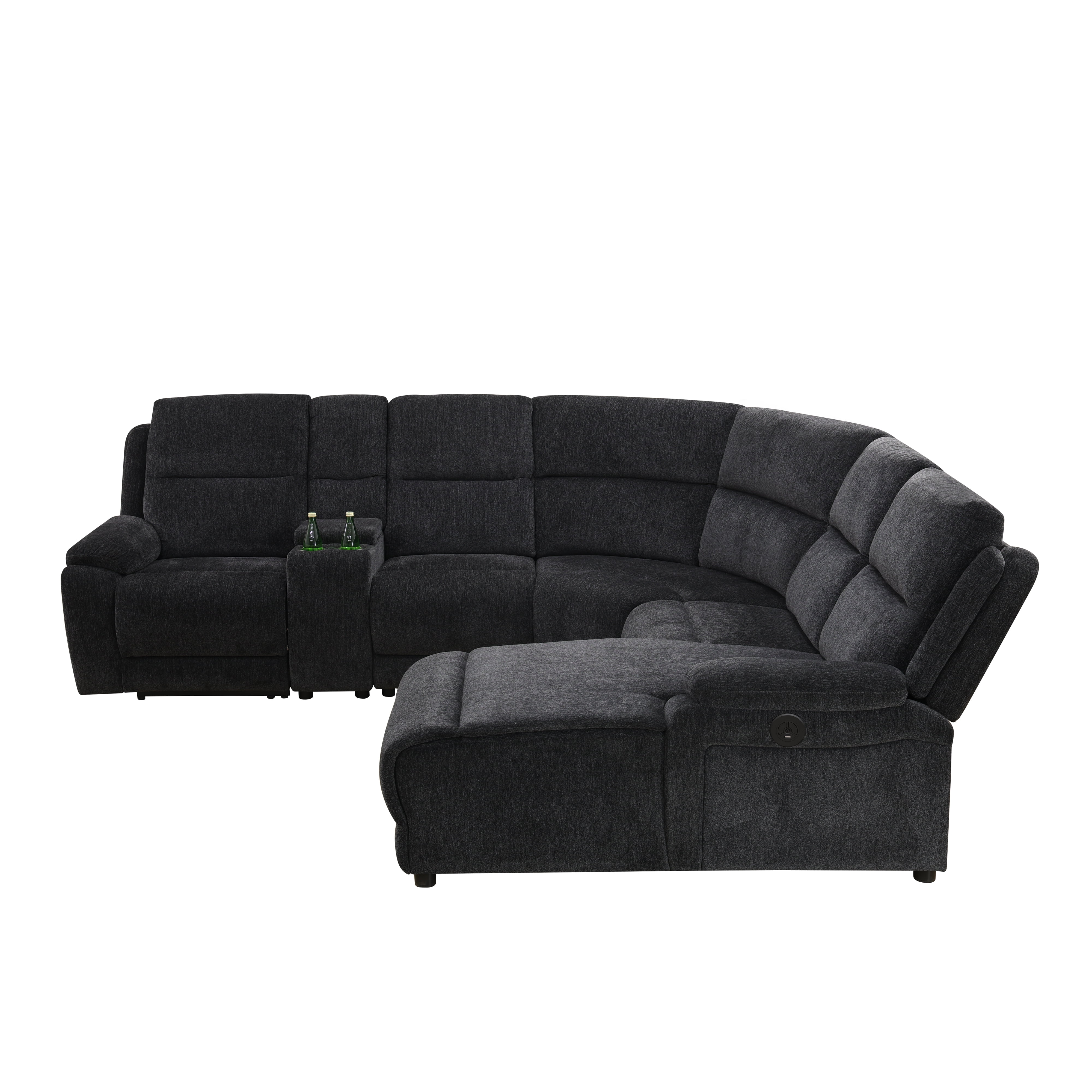 MAYEERTY Intelligent Recliner Sofa Set, Fluffy Plush Fabric with Console & USB Charging for Family Living Rooms