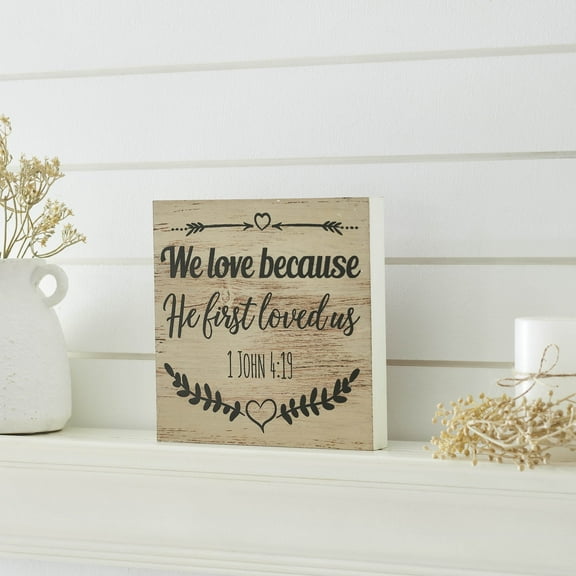 VHC Brands Celebrate Grace 1 John 4:19 MDF Sign 8x8, Spring Decor, Home Decorations for Wall or Door, Spring and Easter Hanging Decoration