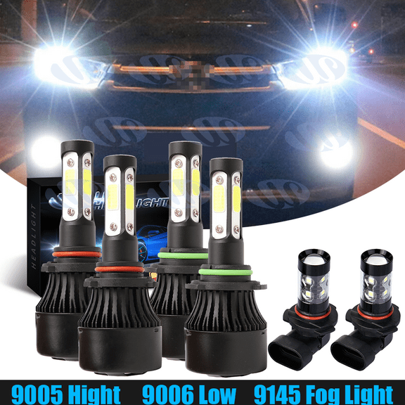 4-Side LED Headlight Bulbs Fog Light 6000K Kit For Jeep Grand Cherokee 2003-2010