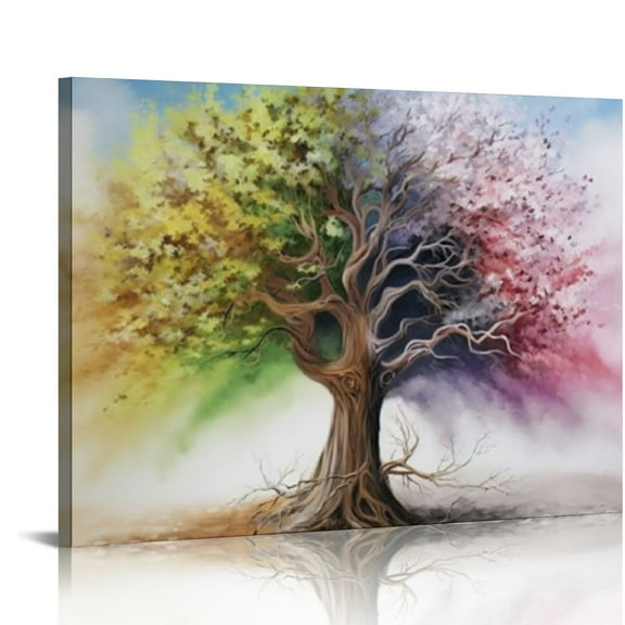 JRXY Four Season Wall Art Nature Tree of Life Pictures Wall Decor Country Colorful Landscape Canvas Painting Modern Artwork Home Decorations for Bathroom Living Room Bedroom Office 20x16in