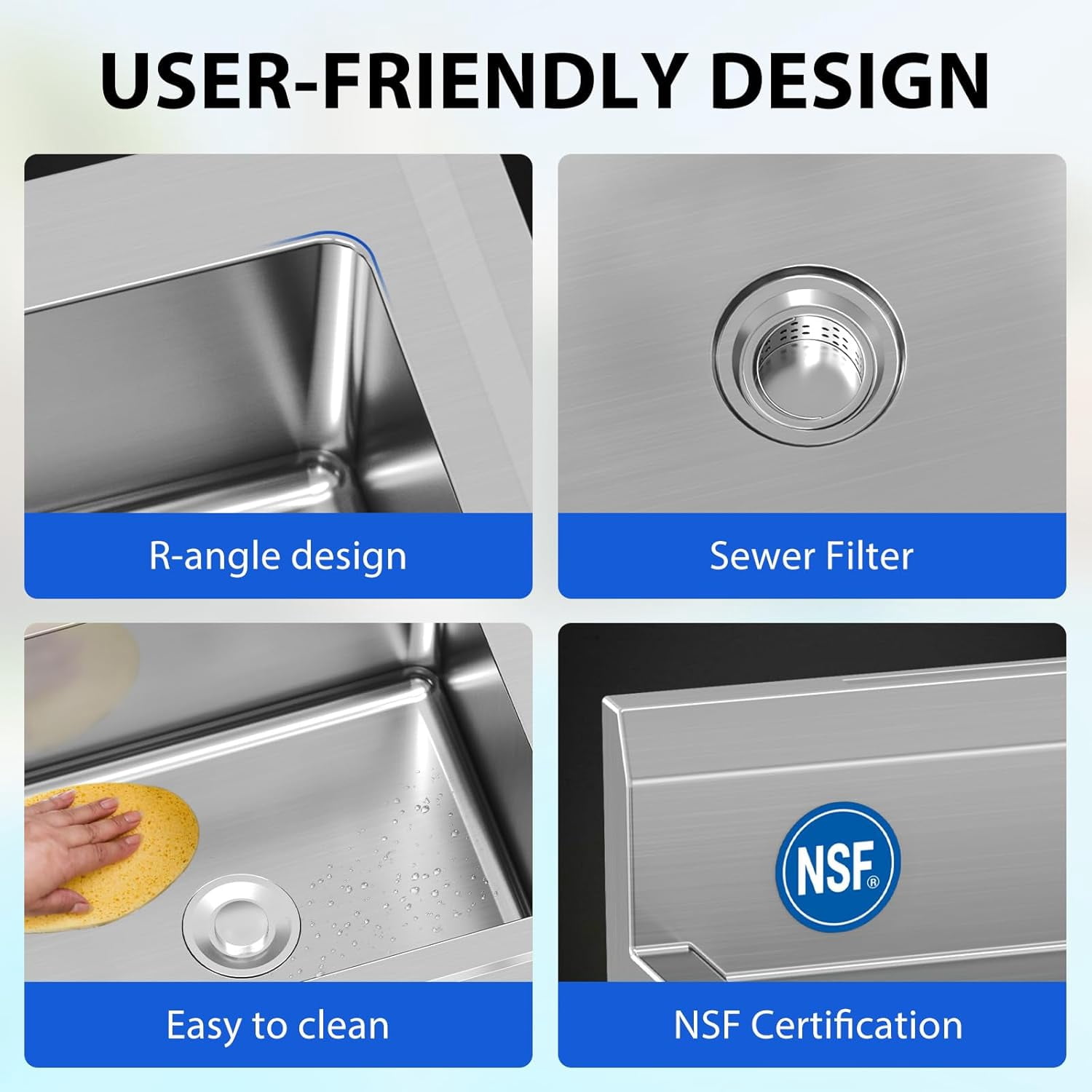Eastvita Freest&ing Double Bowl Stainless-Steel Utility Sink 35 By 20 By 12 in NSF Certified Corrosion Resistant Adj Legs Rapid Drainage With Hot And Cold Faucets Durable Com Kitchen
