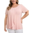 thumbnail image 1 of GRACE & GRANDEUR Blusas de Talla Grande para Mujeres con Pliegues, Manga Corta, Cuello Redondo, Casual, con Volantes, Tops de Verano 3X Rosa, 1 of 7