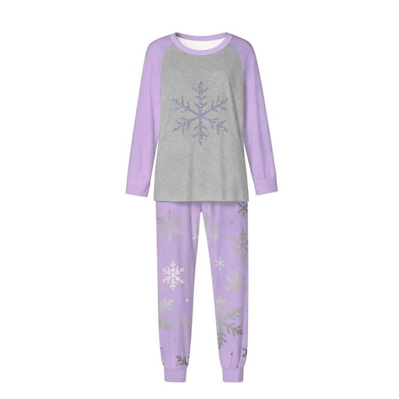 Zwiiyzr Family Christmas Pajamas Matching Sets for Mom Parent Child Outfit Christmas Set Printed Home Clothes Sleepwear Long Sleeved Jumpsuit Set Mom Style Purple-Mom