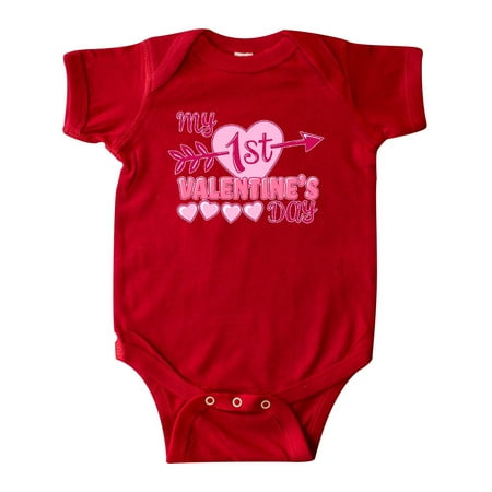 

Inktastic My First Valentine s Day with Pink Heart and Arrow Gift Baby Boy or Baby Girl Bodysuit
