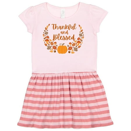 

Inktastic Thankful and Blessed Pumpkin and Fall Leaves Gift Toddler Girl Dress