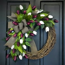 1PC Tulip Wreath for Front Door Artificial Swag Wreath for Indoor Outdoor Wall Festival Home Farmhouse Wedding Decor