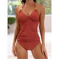 thumbnail image 4 of Halter V Neck Two Piece Set Tankini Solid Color Stretchy High Cut Swimsuits Women's Swimwear & Clothing, 4 of 9