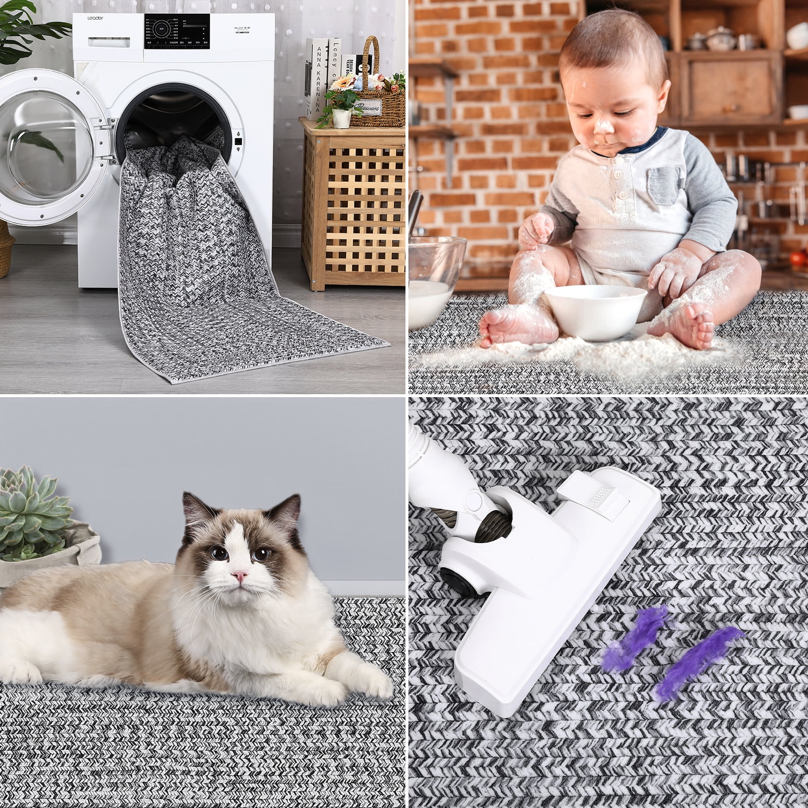 COZONY 2*8ft Washable Runner Rug w/ TPR Backing, Soft Low-Pile Carpet for Kitchen & Bathroom,Gray