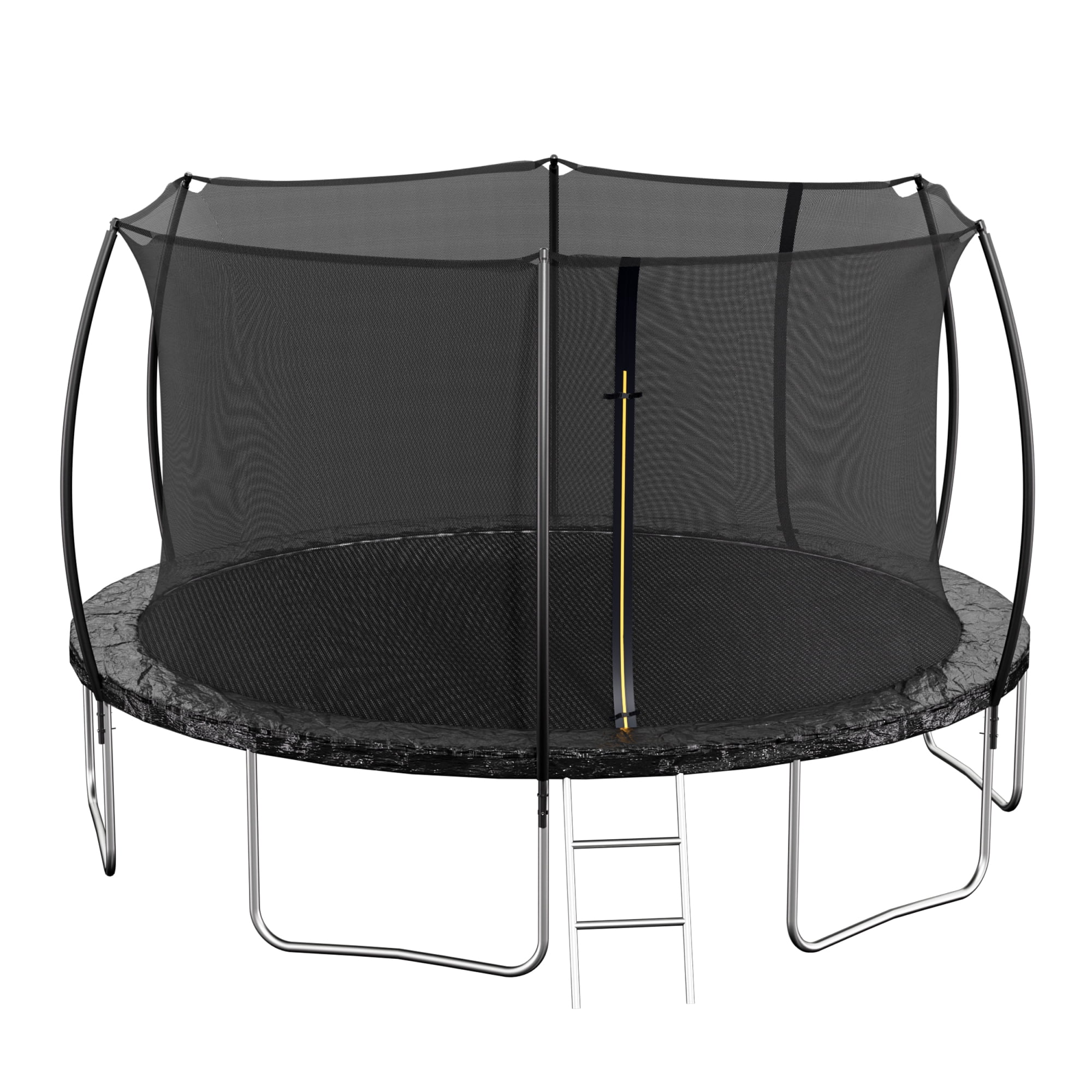Leumius 12FT Trampoline for Kids and Adults,Outdoor Trampolines with Safety Enclosure Net,Curved Fence Pole,Round Recreational Trampoline with Ladder,Black
