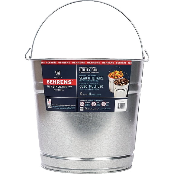 Behrens 1212GS 12 Quart Steel Pail Galvanized Steel in Silver — Heritage American-Made Outdoor & Workshop Container