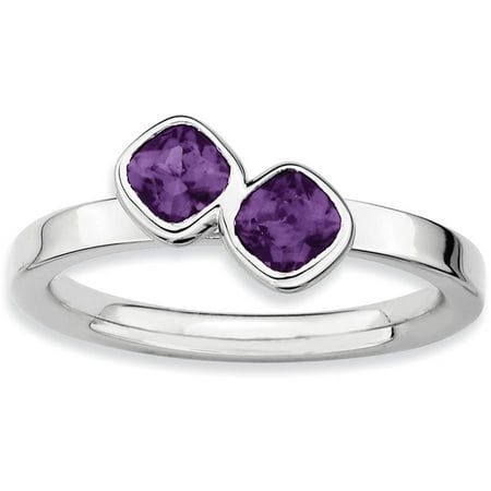 Stackable Expressions Double Cushion-Cut Amethyst Sterling Silver Ring