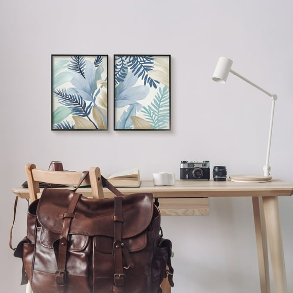 Stupell Industries Tropical Flower Petal Leaf Sprigs Botanical Pastels Painting Black Framed Art Print Wall Art, Set of 2, Design by Elizabeth Medley