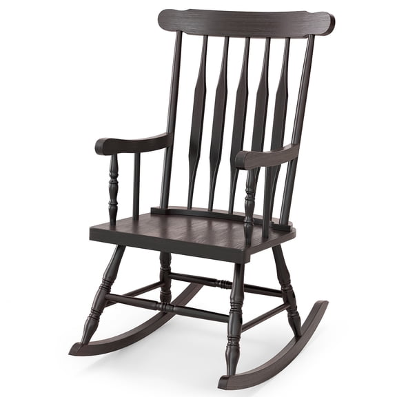 Solid Wood Rocking Chair Porch Rocker Indoor Outdoor Seat Glossy Finish Coffee