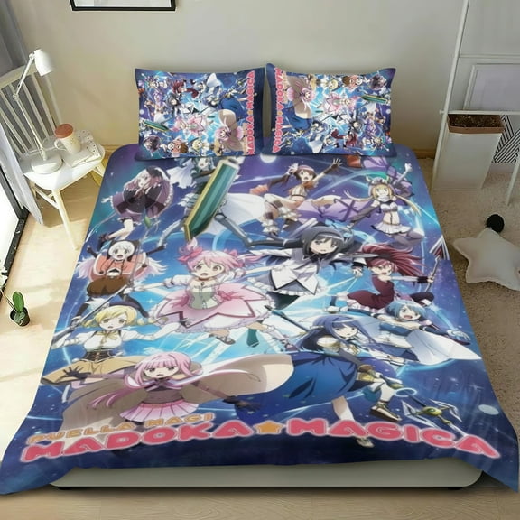 3 Piece Bedding Set For Puella Magi Madoka Magica Comforter Cover Set Cute Duvet Cover Sets Super Soft Teens Bedding Set Kids Bedroom Gifts,1 Duvet Cover with 2 Pillowcases Twin