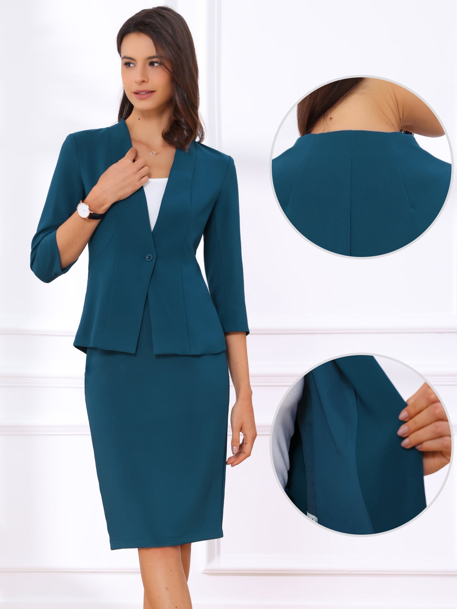 DARING DIVA 2Pcs Women's Office Work Outfit Business Skirt Suit Set M Lake Blue