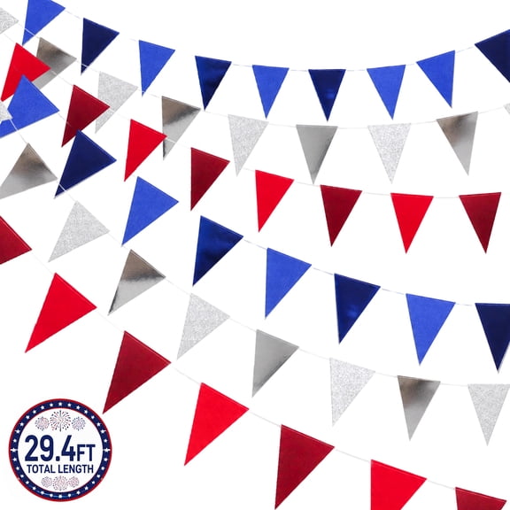 4th of July Pennant Banner 3 Pack,9.8 Ft Each Red White Blue Triangle Garland for Independence Day Memorial Day Pary Home Decor