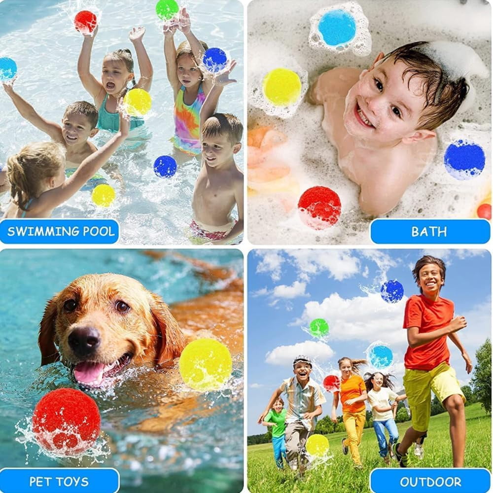 Kiddospace Reusable Water Sponge Balls, Colorful Quick Fill Water Balls Self Sealing Bombs Splash Ball, Refillable Water Balloons, Reusable Water Balloons for Outdoor Games (120pcs)