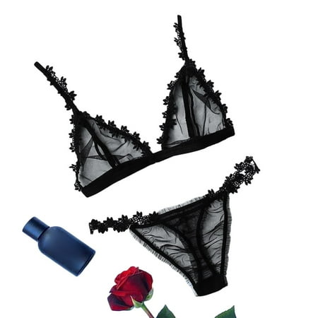 

Roliyen Plus Size Lingerie For Women Embroidered Applique Lingerie Underwear Bra Thong Set S-3Xl Nightgowns For Women