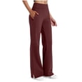 thumbnail image 3 of QATAINLAV Women's Plus Size Yoga Pants with Pockets Elastic Waist Solid Casual Split Hem Sweatpants Loose Workout Leggings Wine XXXXL, 3 of 7