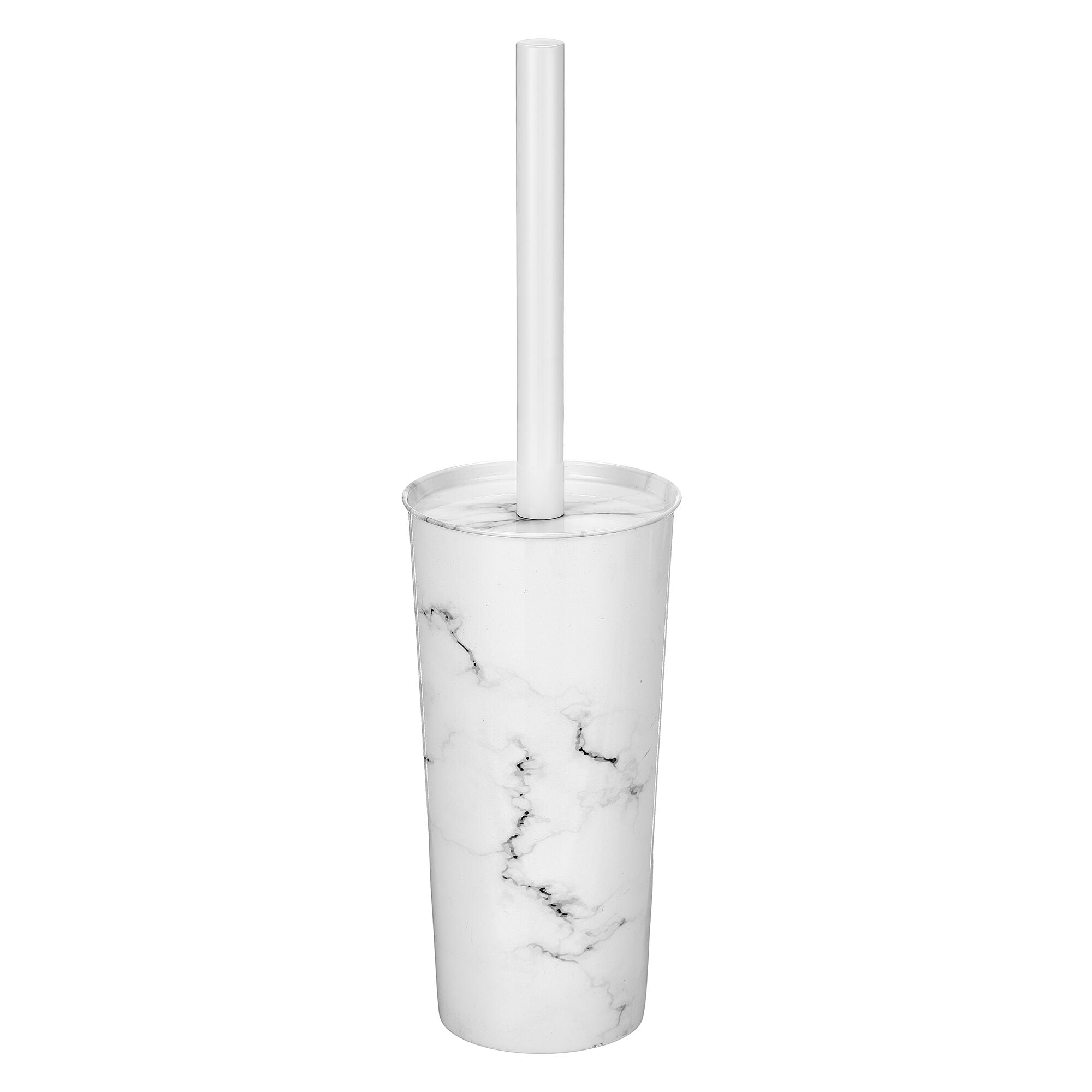 mDesign Steel Toilet Bowl Brush/Holder Bathroom Storage Combo - White Marble