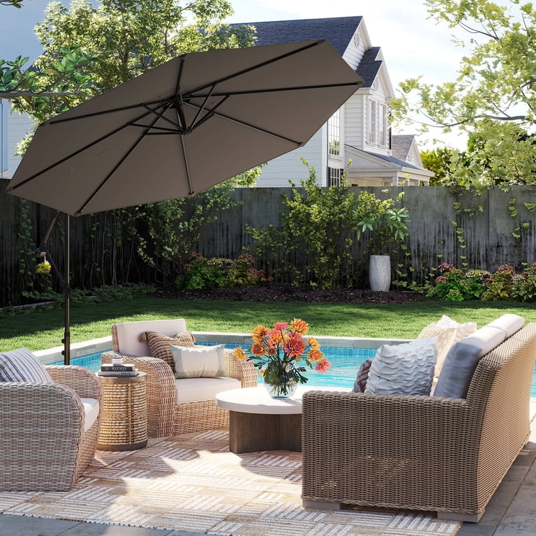 8 ft patio umbrella Costway 250 x 250 cm Solar LED Offset Cantilever Patio Umbrella Square Hanging Outdoor Market Umbrella-Beige