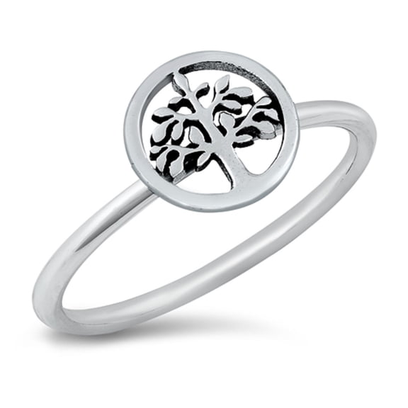 Sterling Silver Outline Tree of Life Ring Size 6