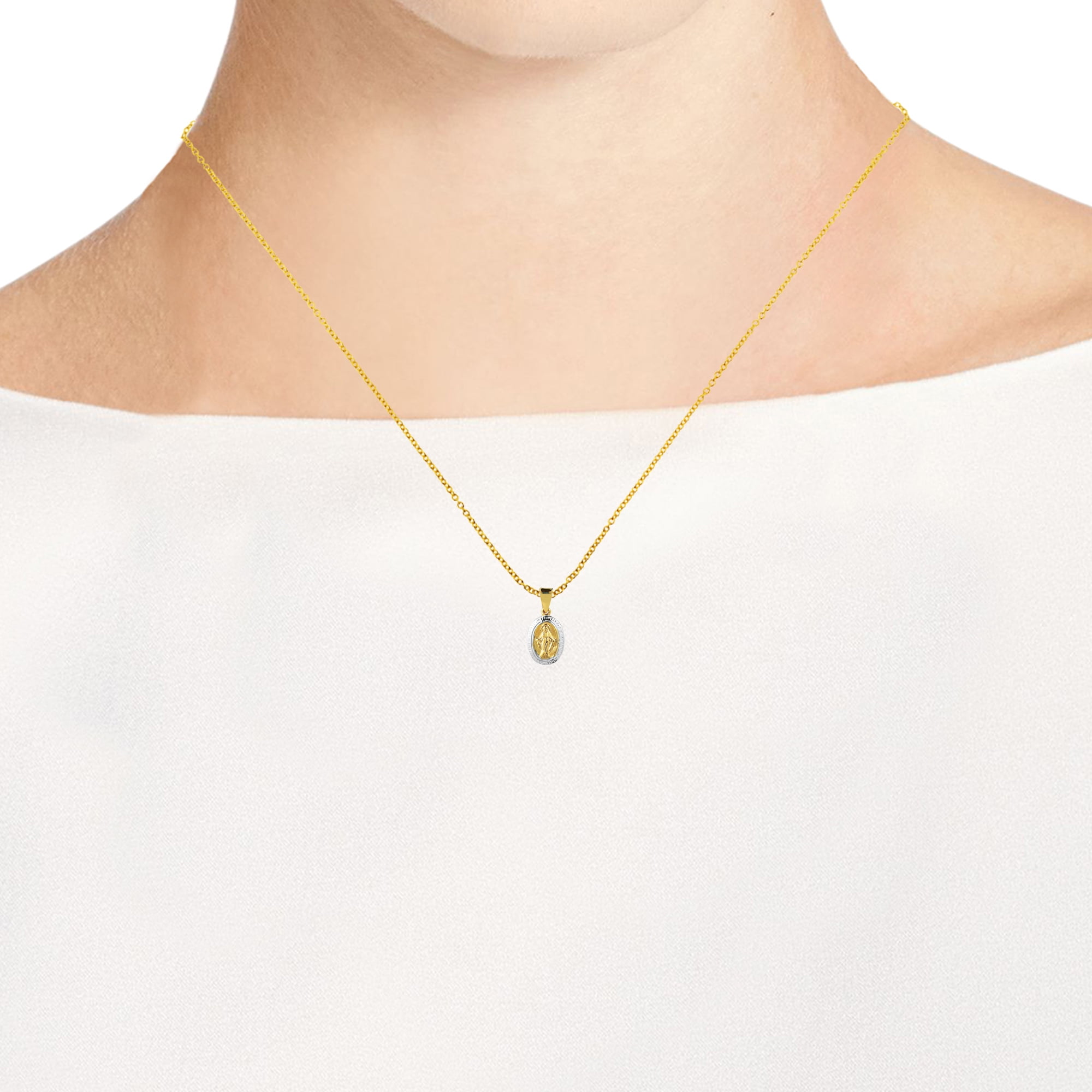 Virgin Mother Mary Miraculous Prayer 24k Gold Over Silver Necklace
