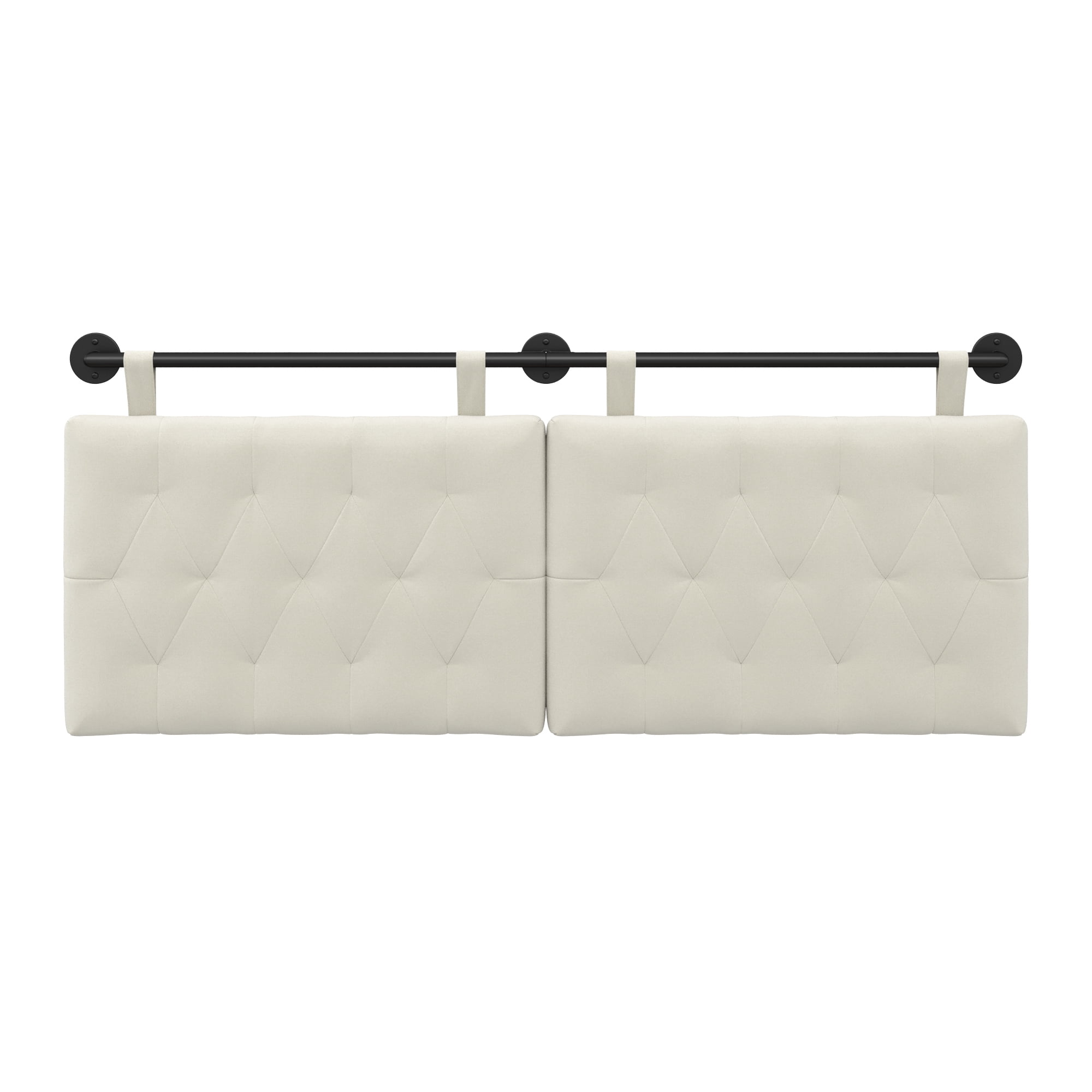 Nathan James Remi Queen Wall Mount White Button Tufted Headboard with Adjustable Straps and Black Metal Rail