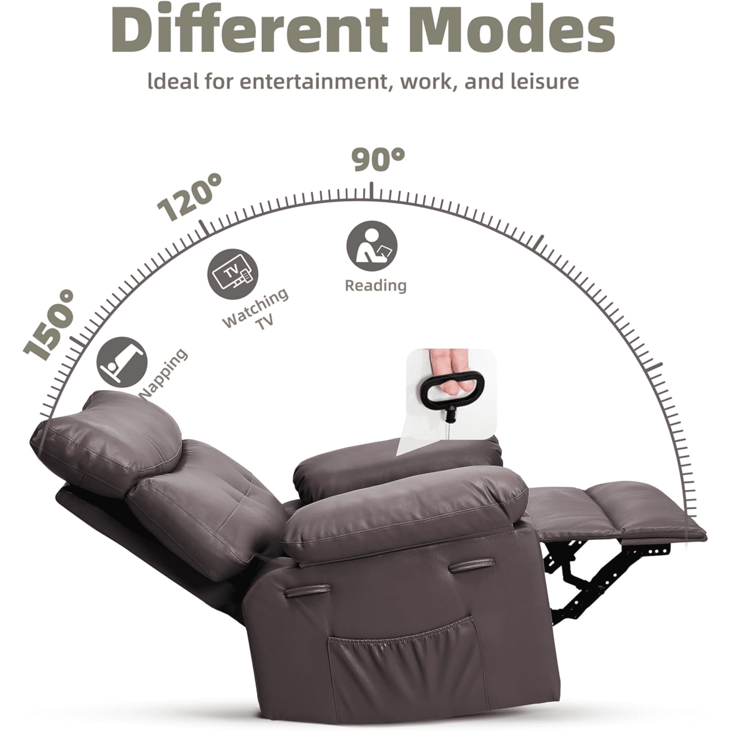 Oversized Manual Recliner Chairs for Adults, PU Leather Small Recliner Chair with 90° - 150° Adjustable Back,Lazy Boy Single Sofa Chairs for Small Space