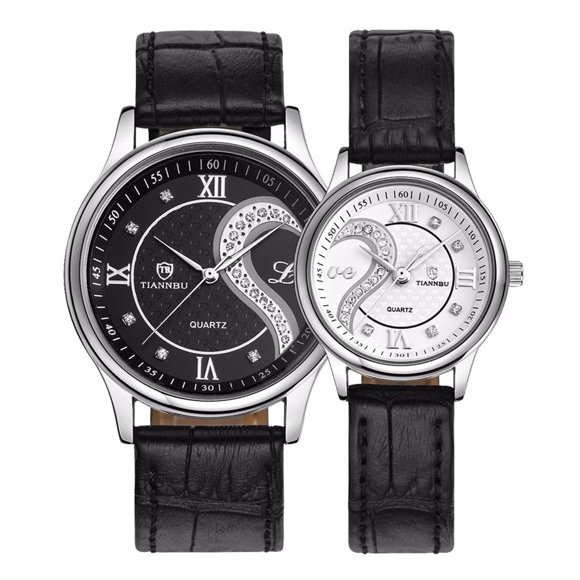 Romantic His and Hers Pair Wrist Watches for Couples Man Woman fq-102 Fashionable Ultrathin Leather Wristwatch Set of 2