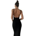 thumbnail image 4 of Huowey Ladies Dress Solid Color Spaghetti Strap Sleeveless Backless Casual Square Collar Slim Fit Bodycon Loose Sundresstight Long Dresses For Women,Black,XL, 4 of 6