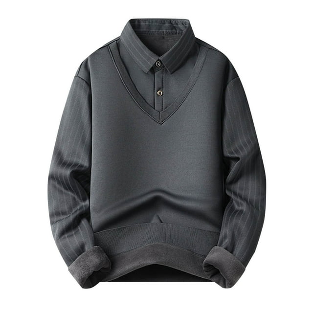pstuiky Camisas casuales de manga larga para hombre, Blusa informal de manga larga con cuello vuelto para hombre, color liso camisetas de hombre xl