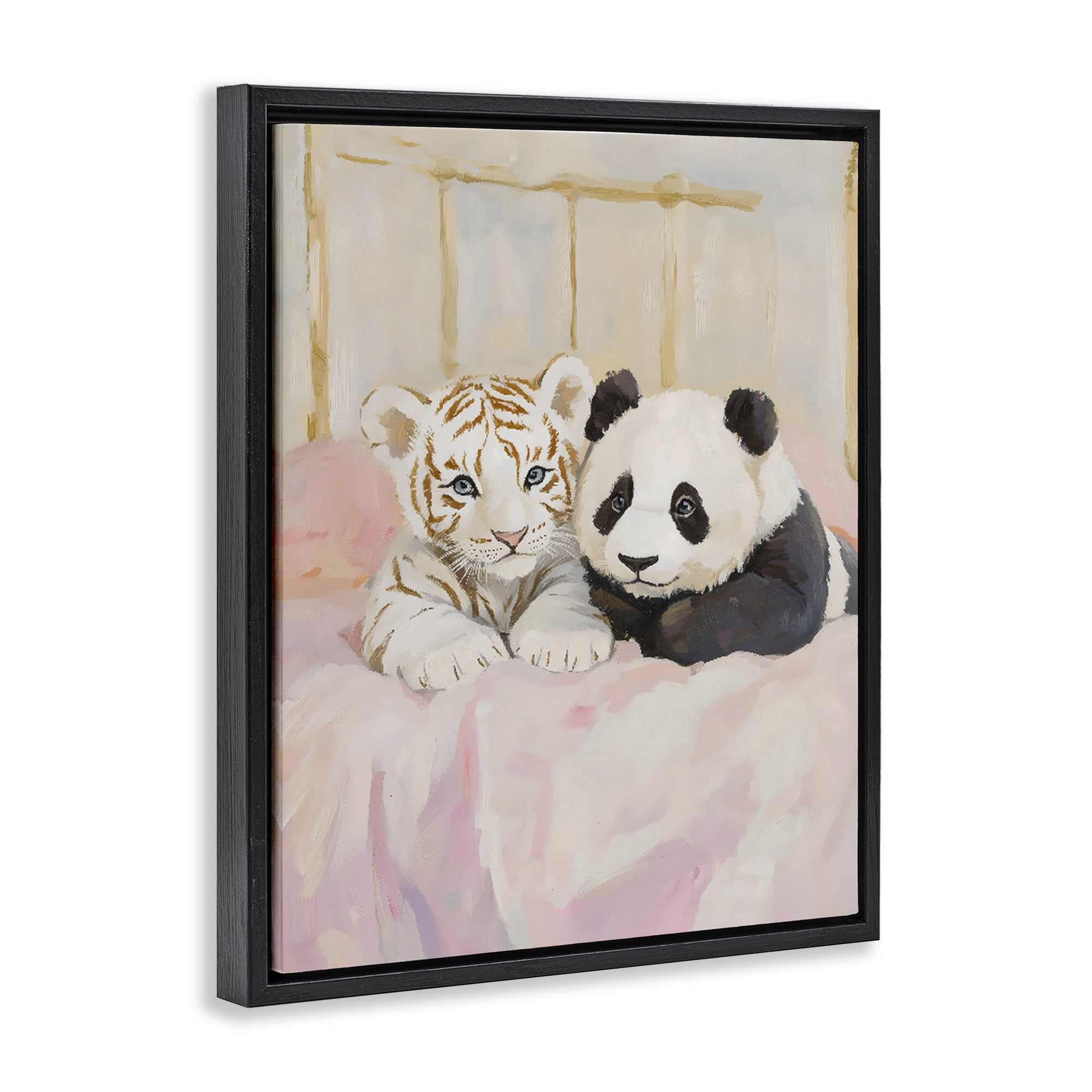 Stupell Industries Baby Panda & Tiger Cuddles Black Framed Floater Canvas Wall Art, design by The Prints Vibe