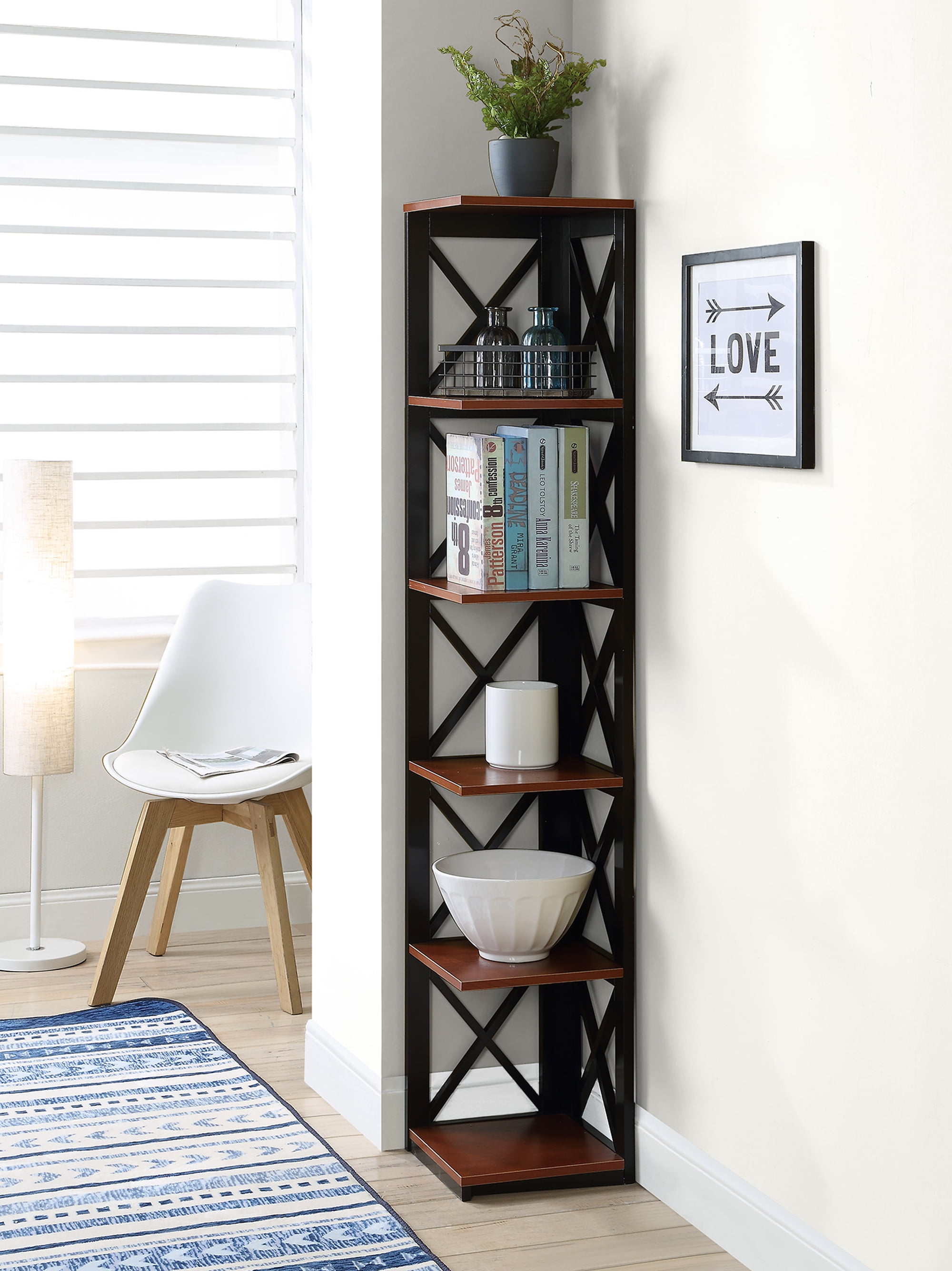 Convenience Concepts Oxford 5 Tier Corner Bookcase, Cherry and Black
