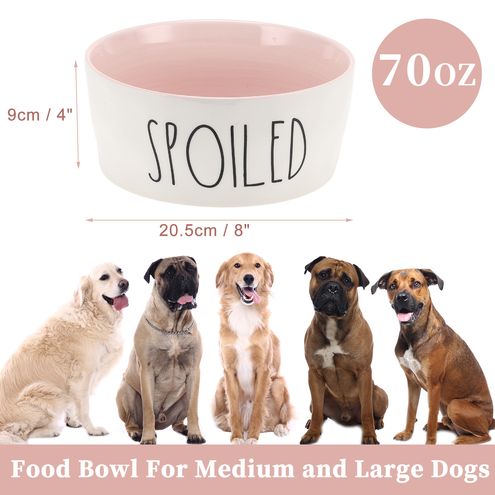 Unique Bargains 70Oz Ceramic Dog Bowl 8" Large Dog Water Bowl Non-Slip Dog Food Bowls for Large Dog Spill Proof Dog Bowl Pink