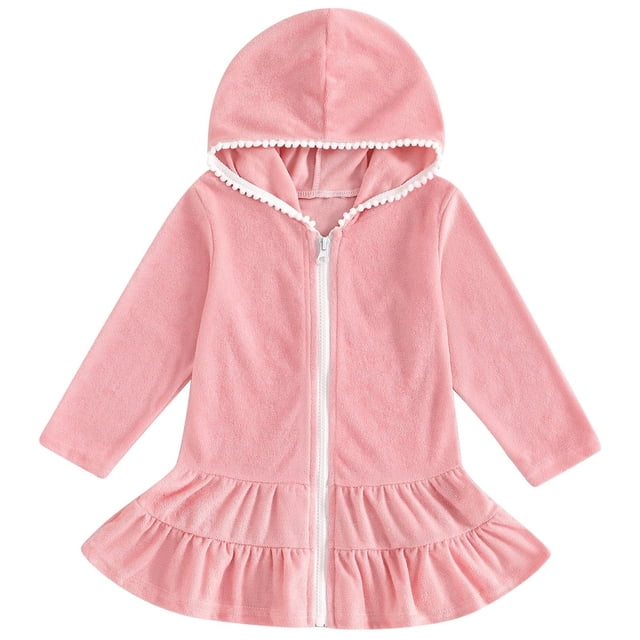 XXWXYD Robe de Plage à Capuche en Éponge pour Filles Tout-Petits, Maillot de Bain à Volants, Robe de Bain en Tulle Superposé
