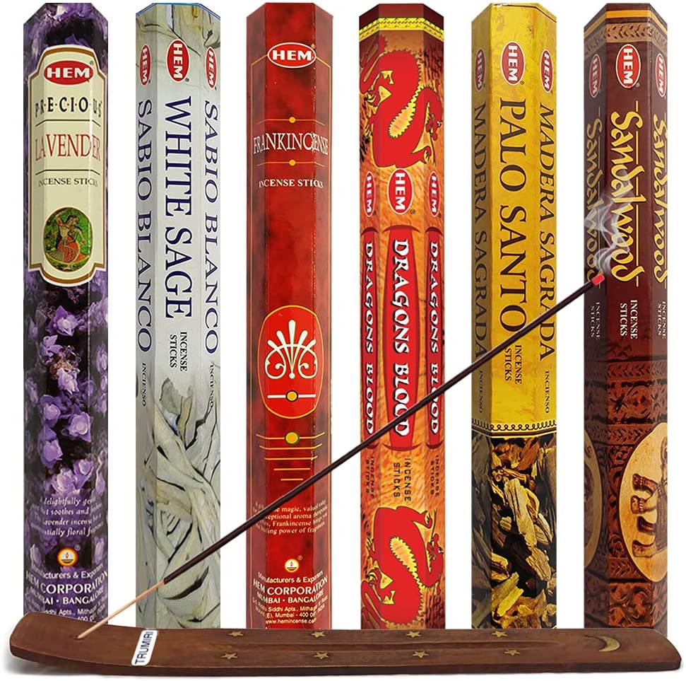 Hem Incense Sticks Variety Pack 30 and Incense Stick Holder Bundle