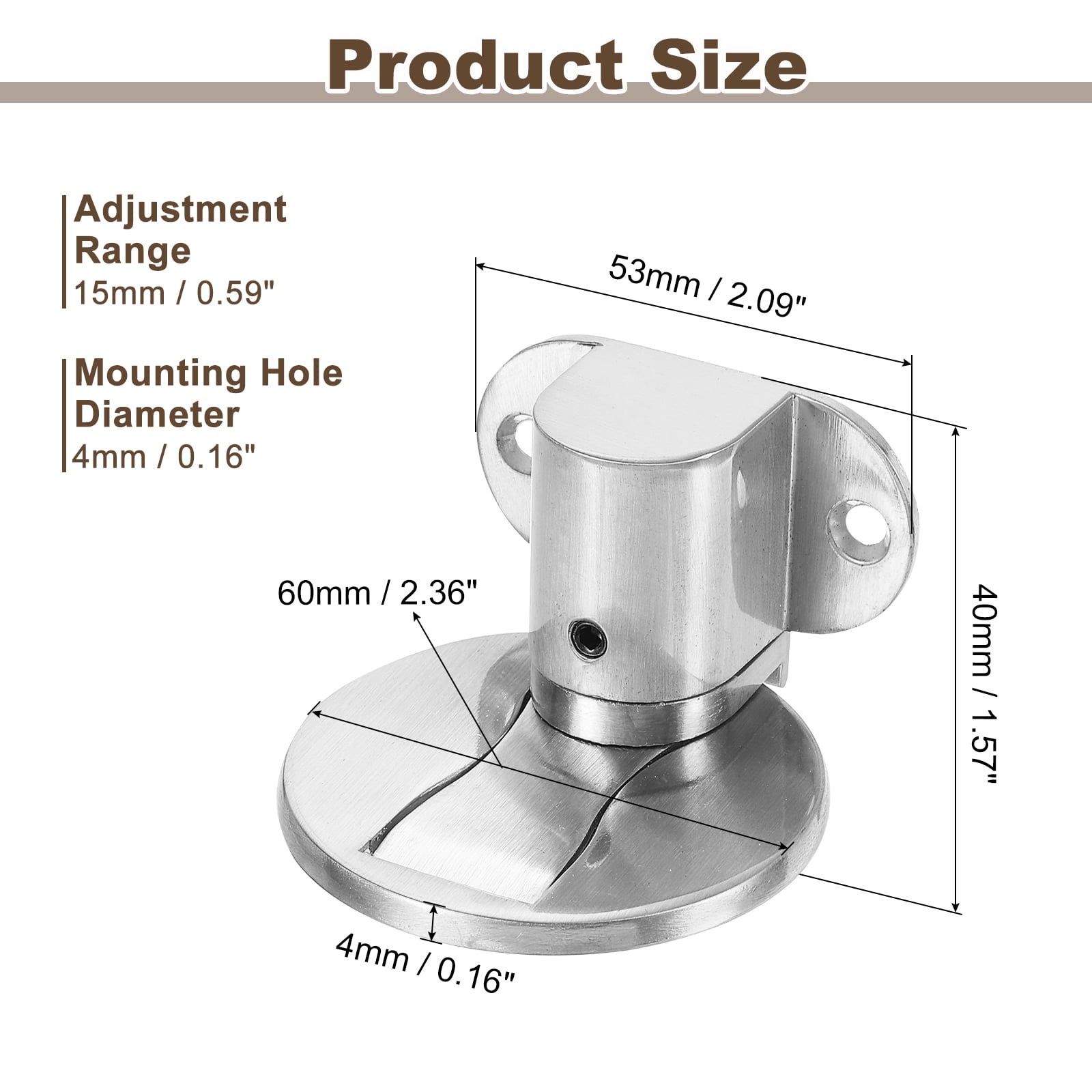 2Pcs Magnetic Door Stopper, Adjustable Floor Door Stop with Adhesive Tape Silver