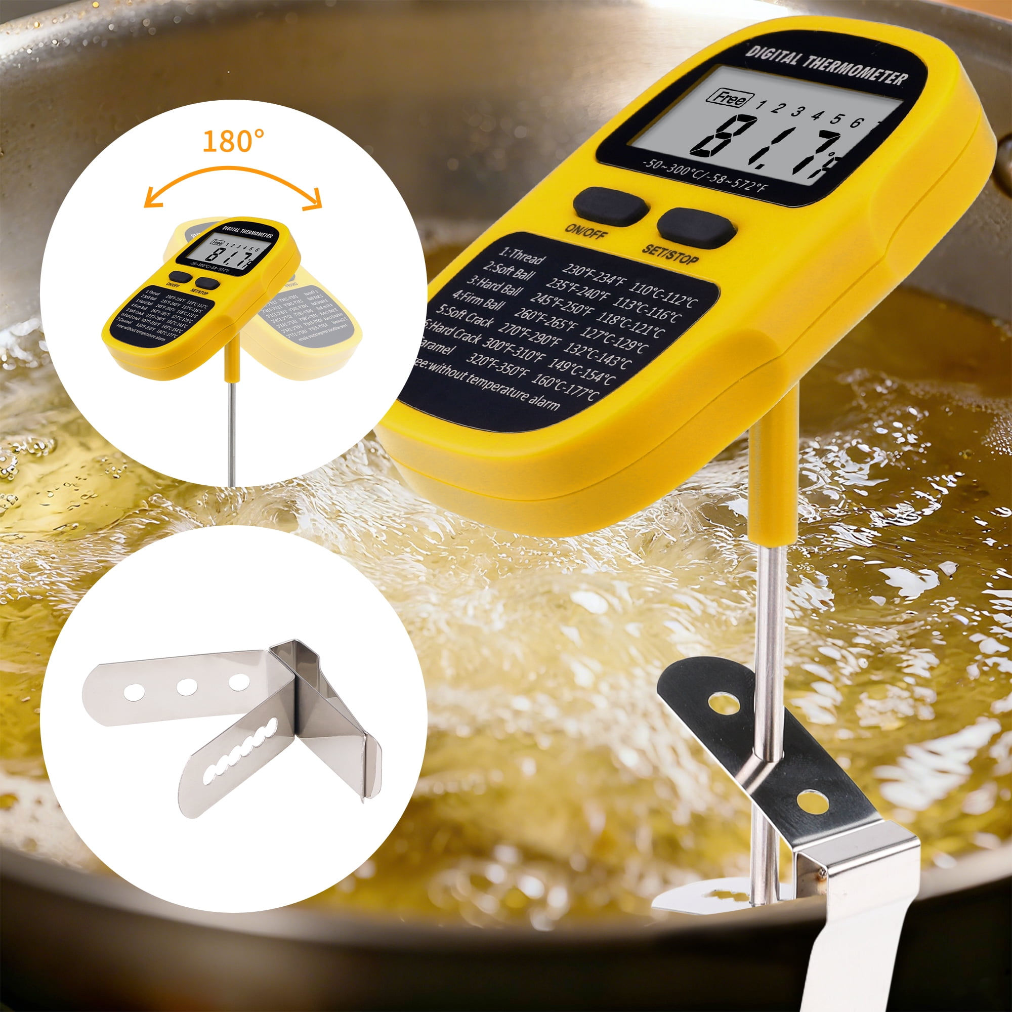 Digital Meat Thermometer, Instant Read Food Thermometer with Clip, Cooking Thermometer for Home and Kitchen, Outside, Smoker Yellow 9.5in