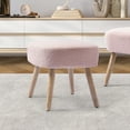 thumbnail image 2 of Mid-Century Modern 16.5" Tall Water and Stain Resistant Boucle Fabric Upholstered Ottoman with Wooden Legs, Dusty Peach, 2 of 5