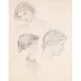 thumbnail image 2 of Sir Edward Coley Burne-Jones 20x24 Black Ornate Framed Double Matted Museum Art Print Titled: Female - Head Study of a Girl (Three Studies), 2 of 5