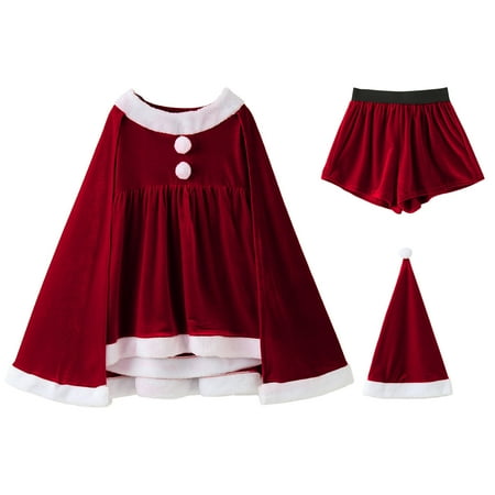 

Girls Coat Long Sleeve Christmas Santa Cosplay Winter Warm Vest Hat 2Pcs Party Dress Jackets for Kids