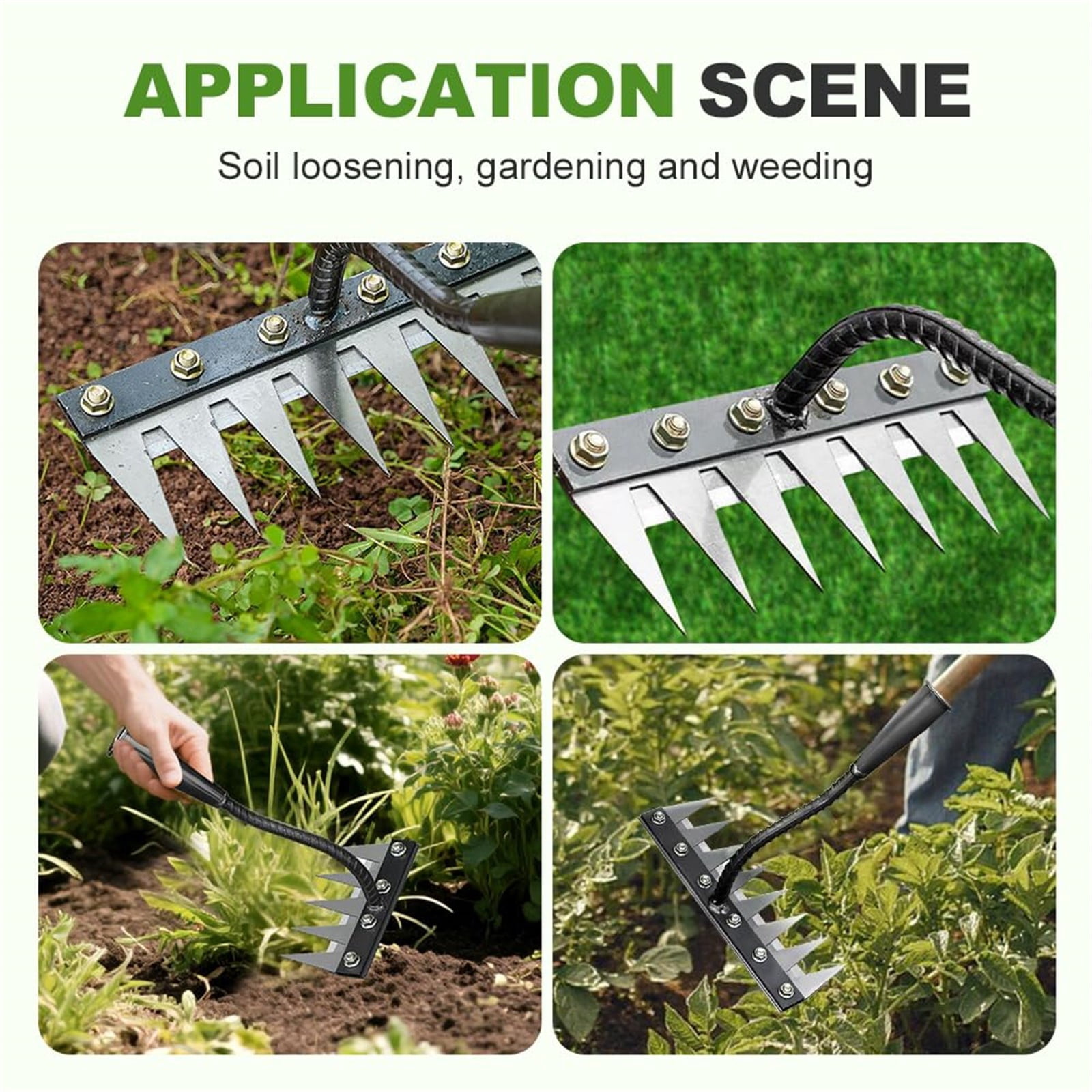 Gnwei 5/6/7/8 Teeth Heavy-Duty Garden Weeder Rakes, Iron Rake for Yard Lawn and Garden Maintenance - Multi-Option Hand Weeder Puller Tool for Gardening and Weed Removal
