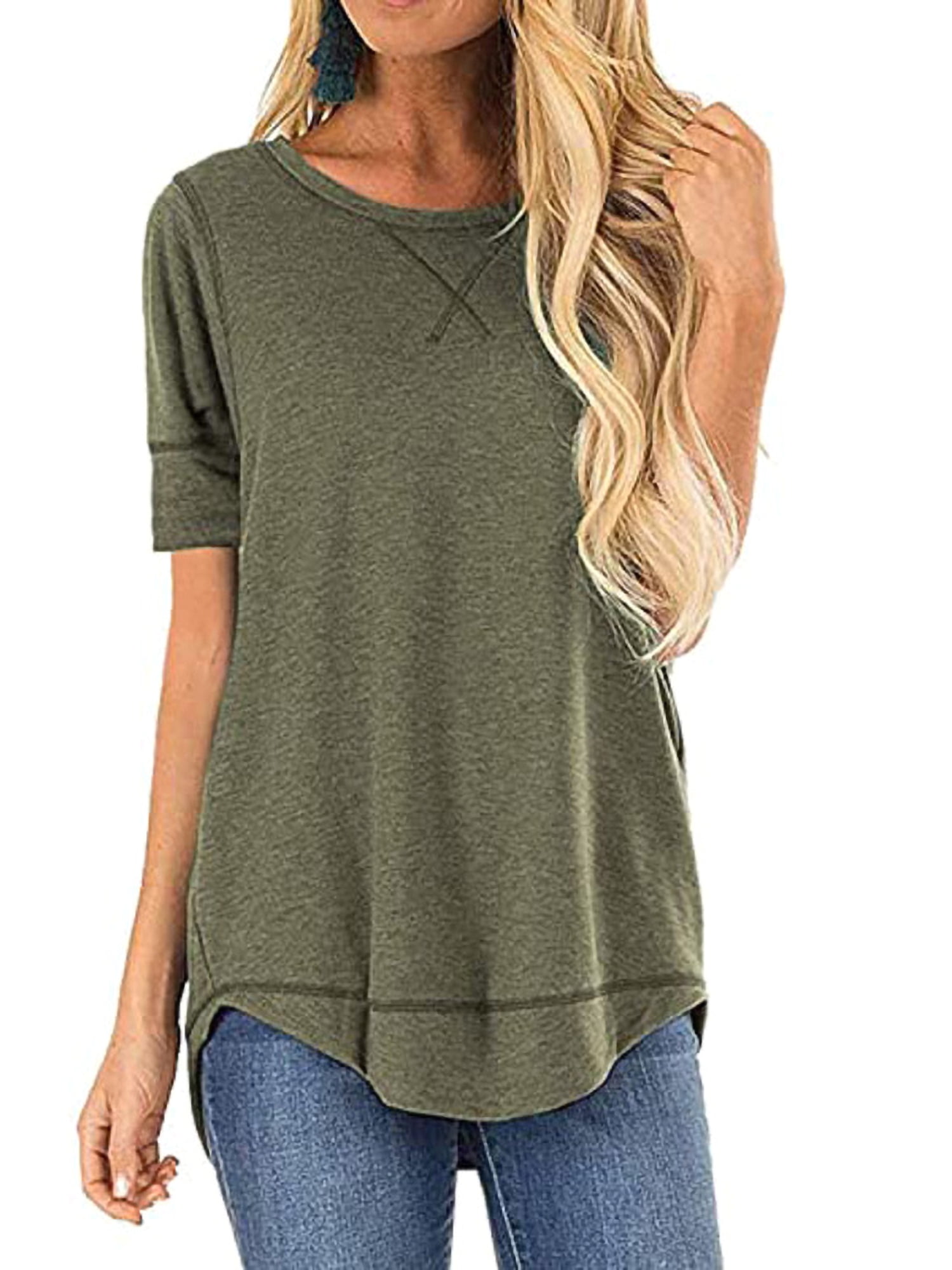 Womens Short Sleeve T-Shirts Leopard Pocket Short Sleeve Casual Loose Top EAZsyn8 Womens Short Sleeve T-Shirts Leopard Pocket Short Sleeve Casual Loose Top EAZsyn8