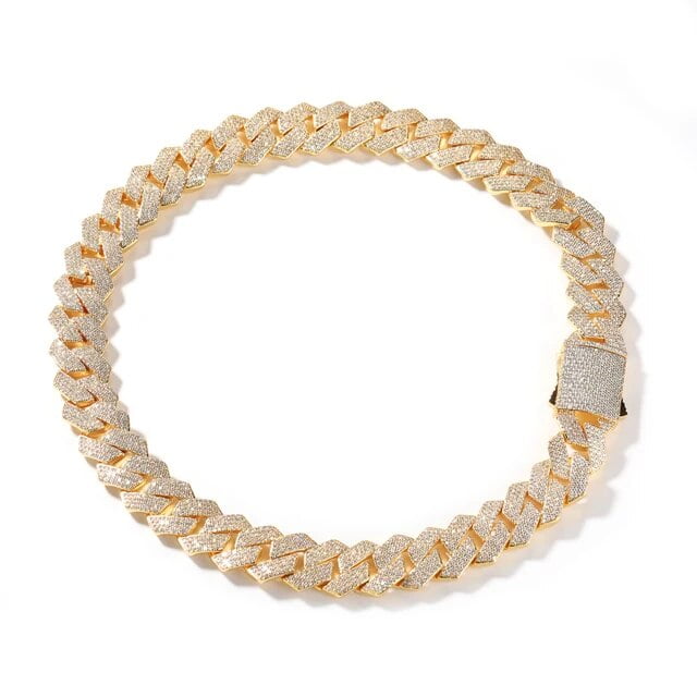 UWIN Collier Chaîne Cubaine 20mm Miami Prong 3 Rangées Micro Pavé Glacé Zircon Cubique Rond Mode Hip Hop Bijoux pour Cadeau