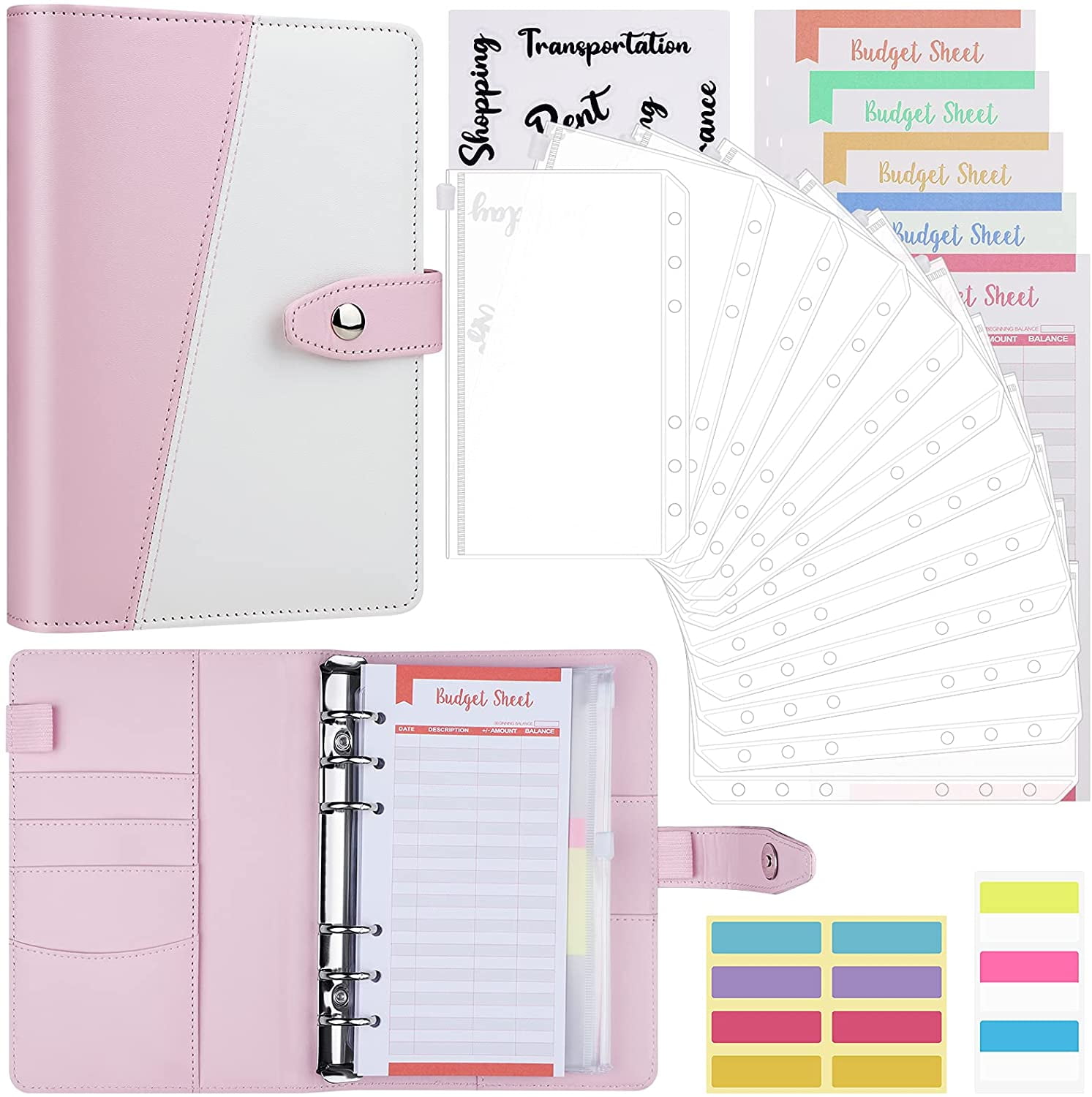 Money Organizer for Cash for Saving A6 Binder with 12pcs Expense Tracker Budget Sheets Zuozee Budget Binder with 10pcs Pre-printed Cash Envelopes for Budgeting Pink