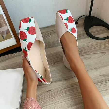 

Cathalem Ladies Fashion Fruit Print Cloth Suede Splicing Square Toe Flat Casual Shoes Sandals Women Wedge Red 7