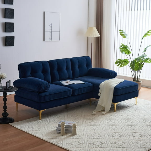 82.6" Modern Sectional Sofas Couches,L Shaped Velvet Sofa Couch for Living Room,Bedroom,Blue